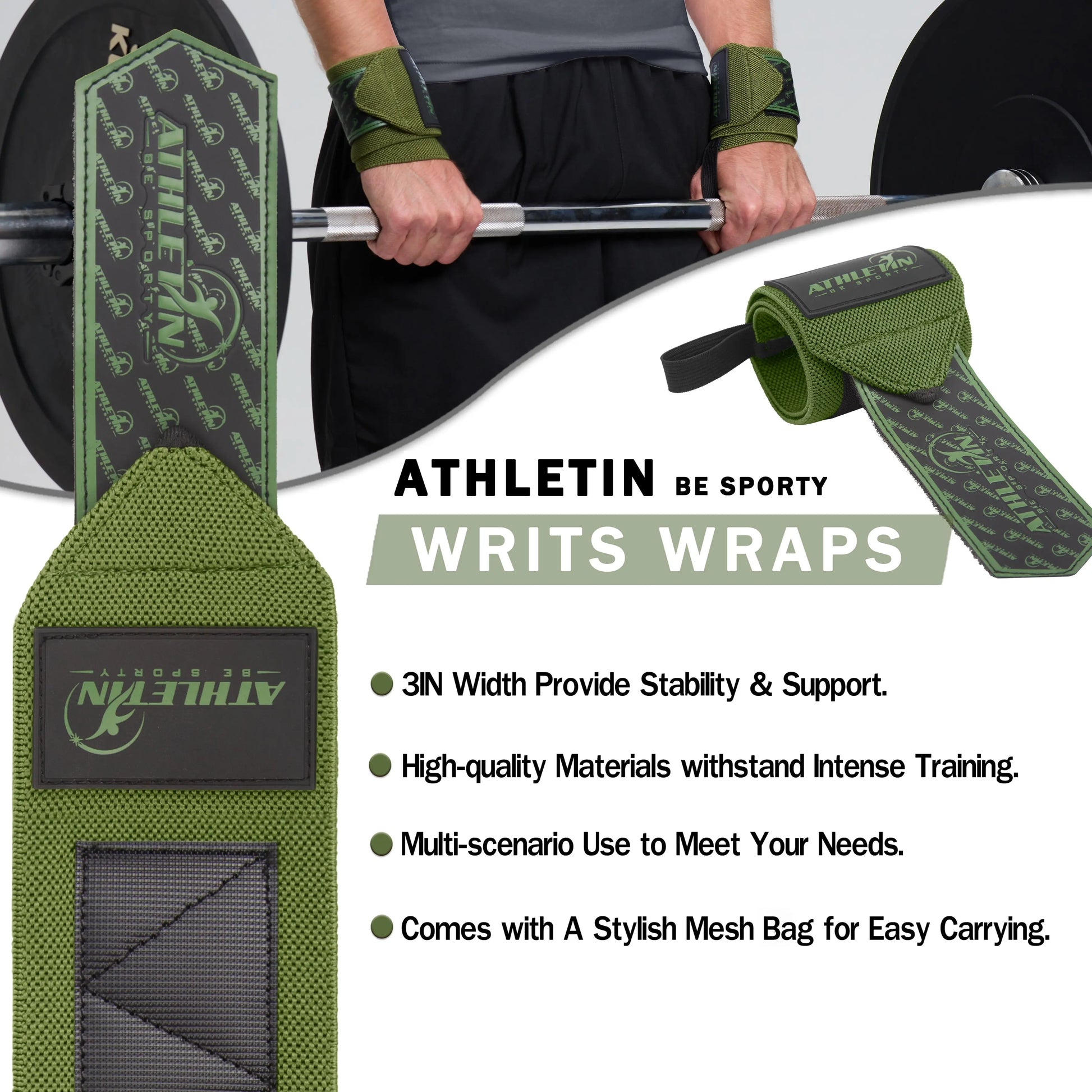 Wrist Wraps 18" Heavy-Duty Support with Thumb Loop for Lifting & Training | Athletin Be Sporty  athletin