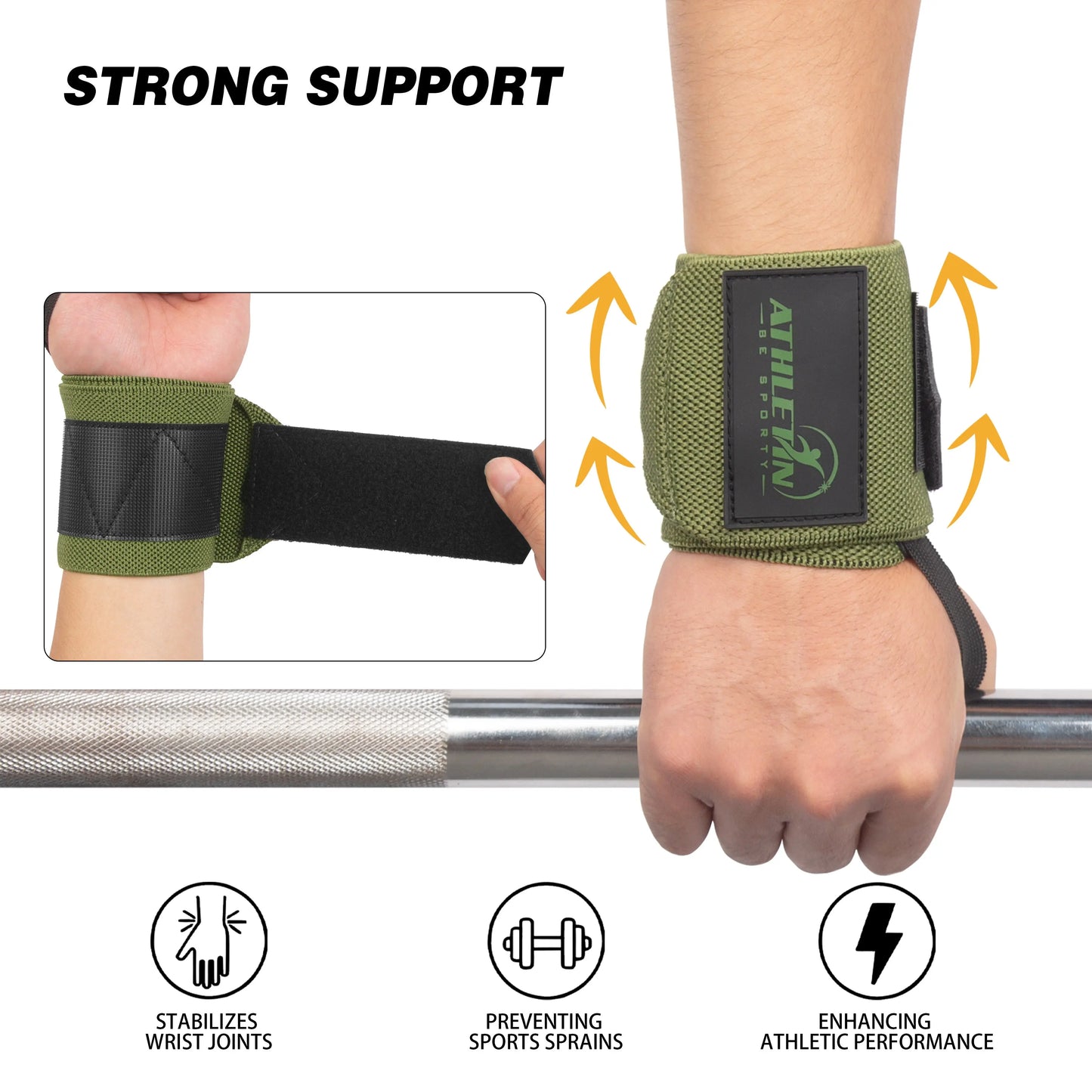 Wrist Wraps 18" Heavy-Duty Support with Thumb Loop for Lifting & Training | Athletin Be Sporty  athletin