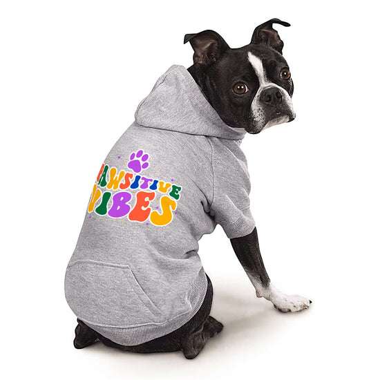 Pawsitive Vibes Dog Hoodie with Pocket - Colorful Text Dog Coat - Cool Dog Clothing