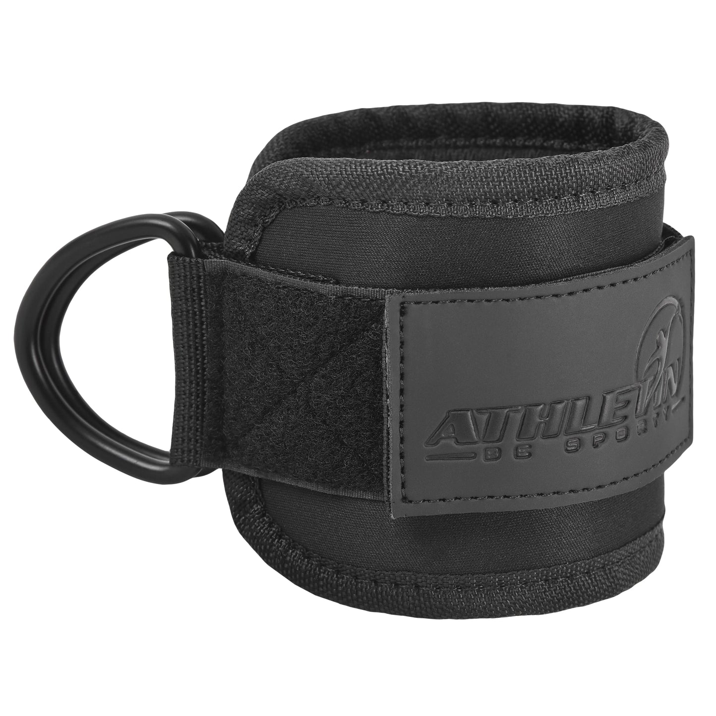 Ankle Strap for Cable Machine – Black with Chrome D-Ring, Front View | Athletin Be Sporty