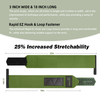 Athletin Wrist Wraps Army Green – Worn on Wrist During Overhead Press